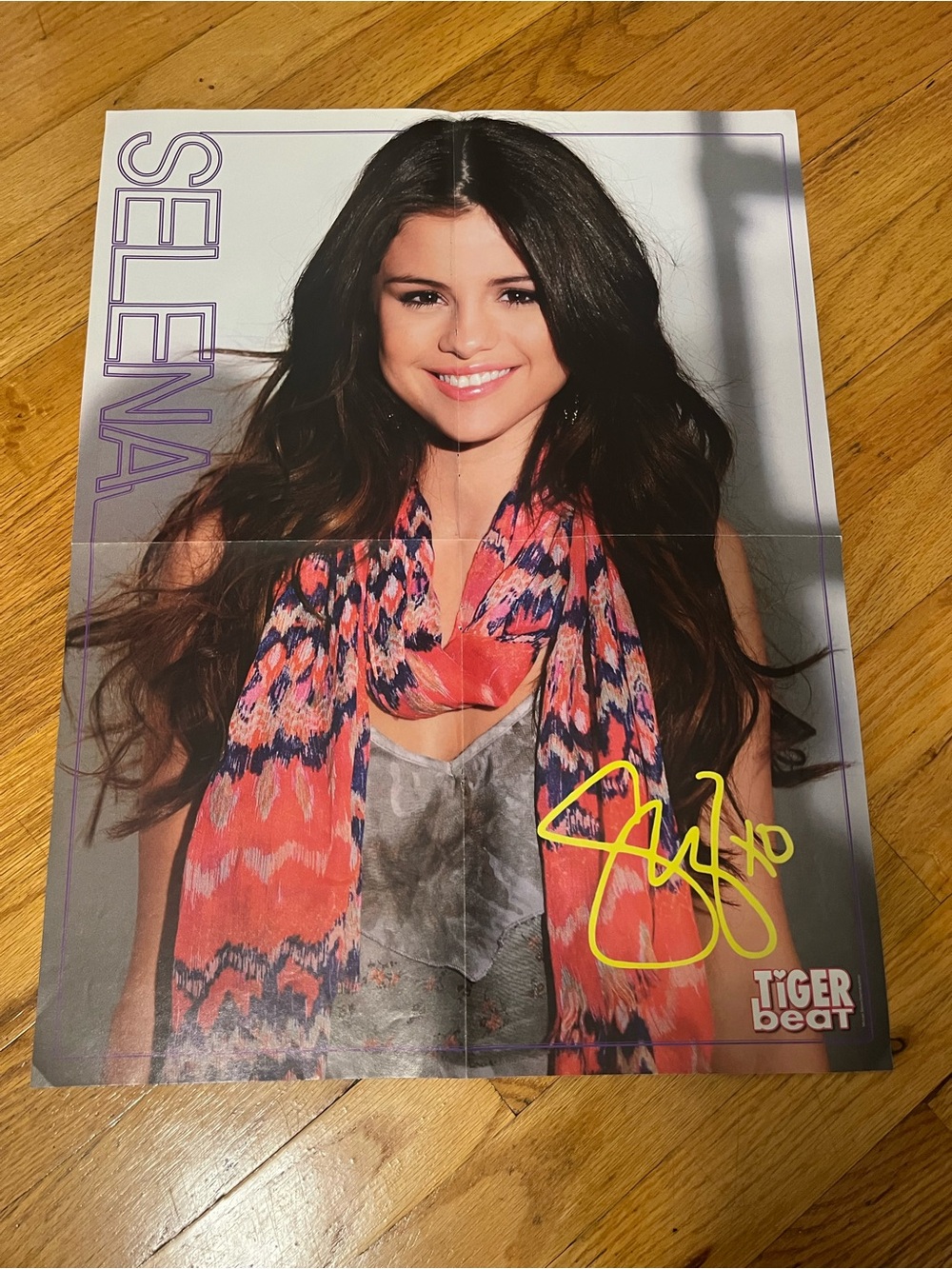 Selena Gomez Tiger Beat Poster with Coral & Navy Scarf